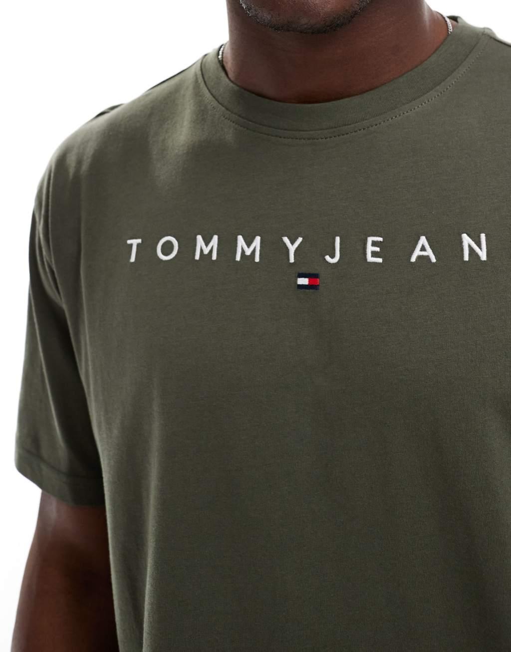 Tommy Jeans linear logo T-shirt in khaki green Product Image