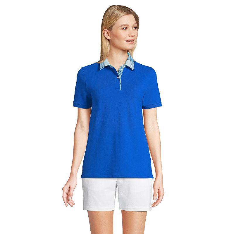 Petite Lands End Mesh Polo Shirt, Womens Blue Product Image