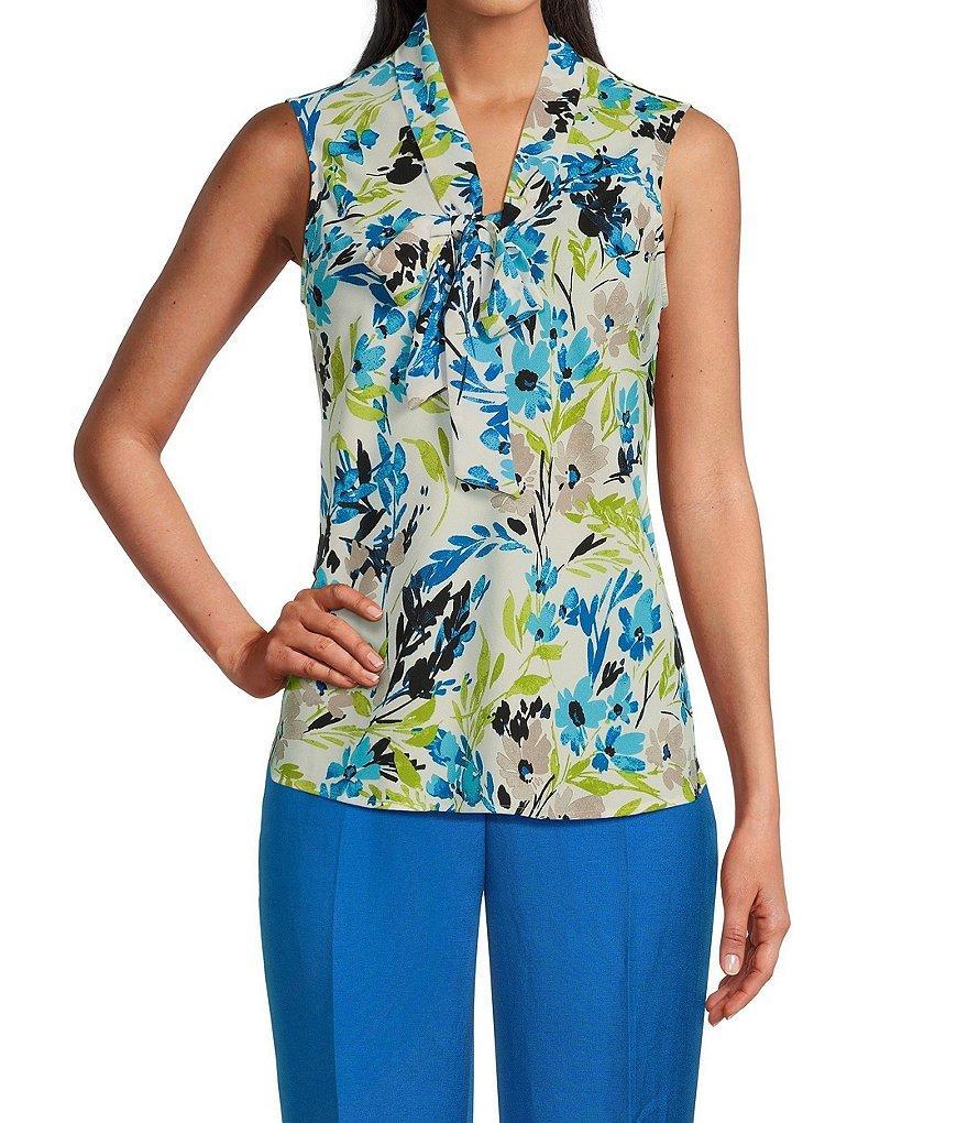 Kasper Printed Tie Front Sleeveless Blouse product image