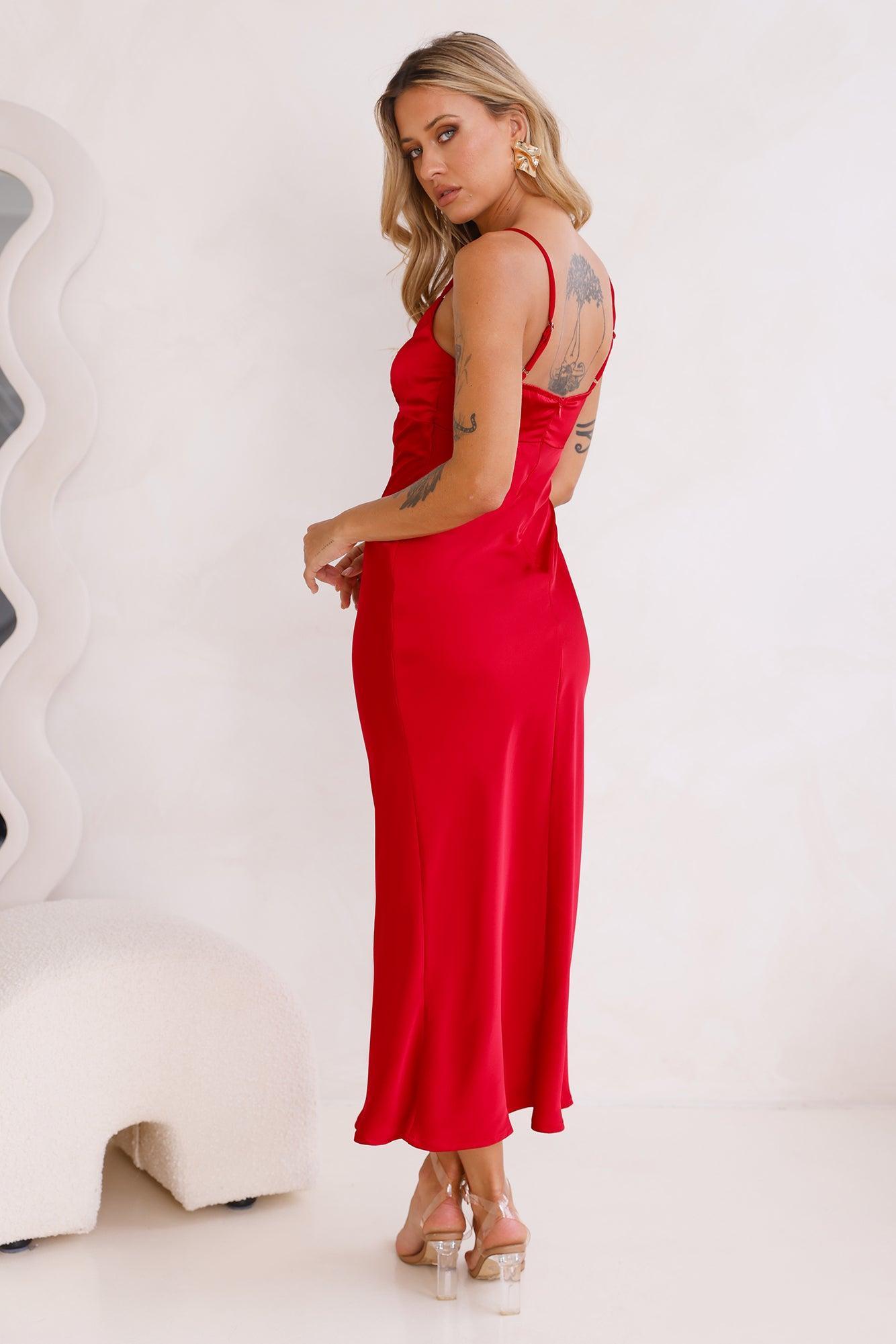 Style Compass Satin Midi Dress Red Product Image