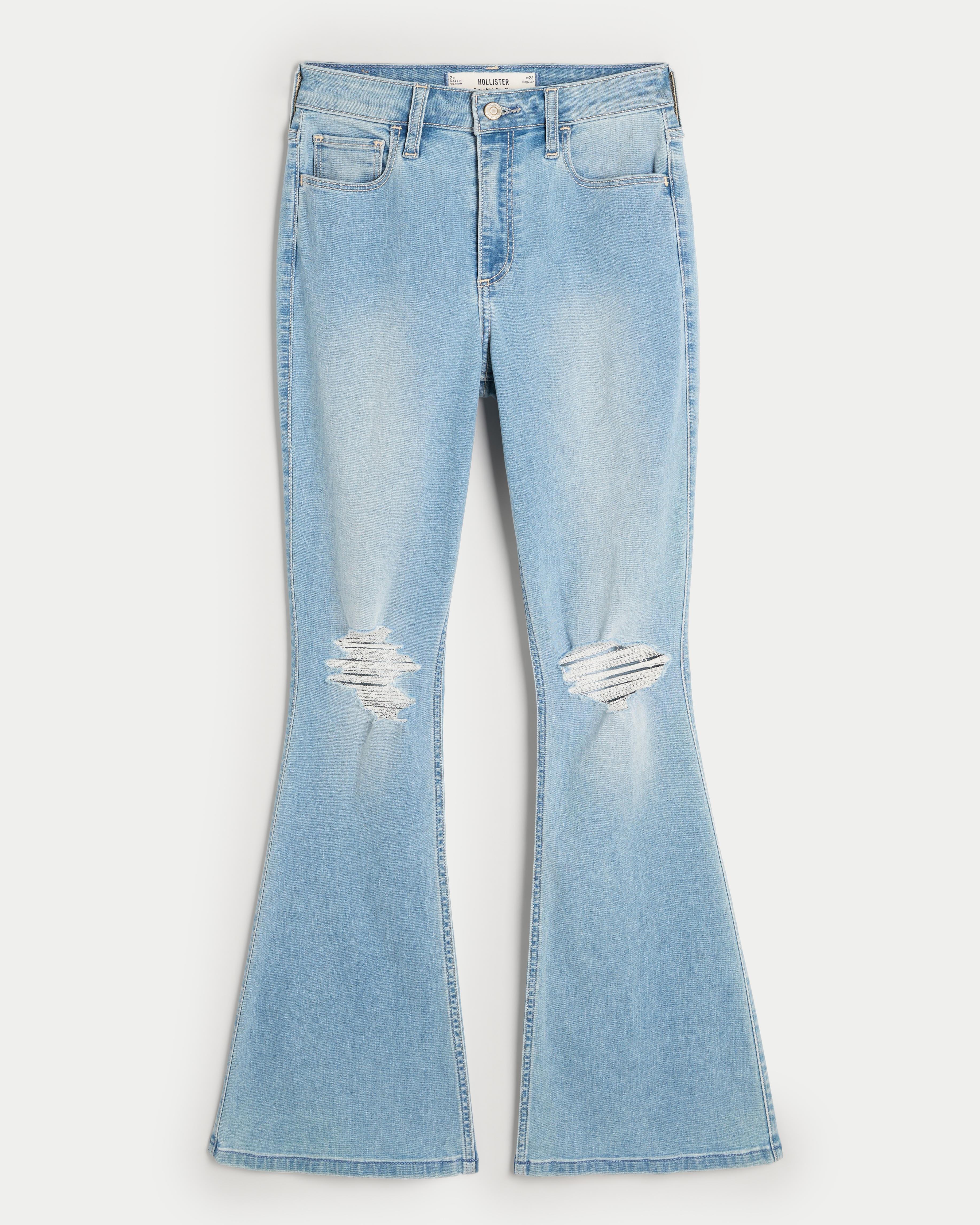 Curvy Ripped Light Wash Flare Jeans Product Image