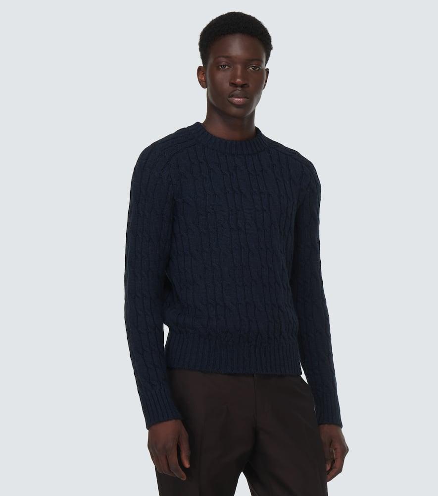 TOM FORD Cable-knit Wool Sweater In Blue Product Image