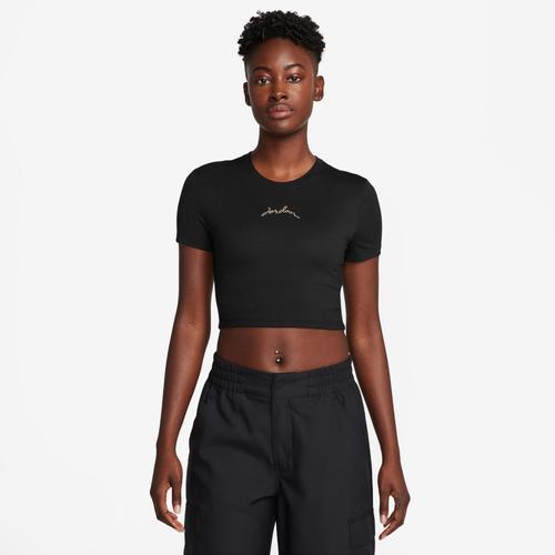 Jordan Womens Jordan Short Sleeve Graphic Slim Crop T-Shirt - Womens Black/Brown Product Image