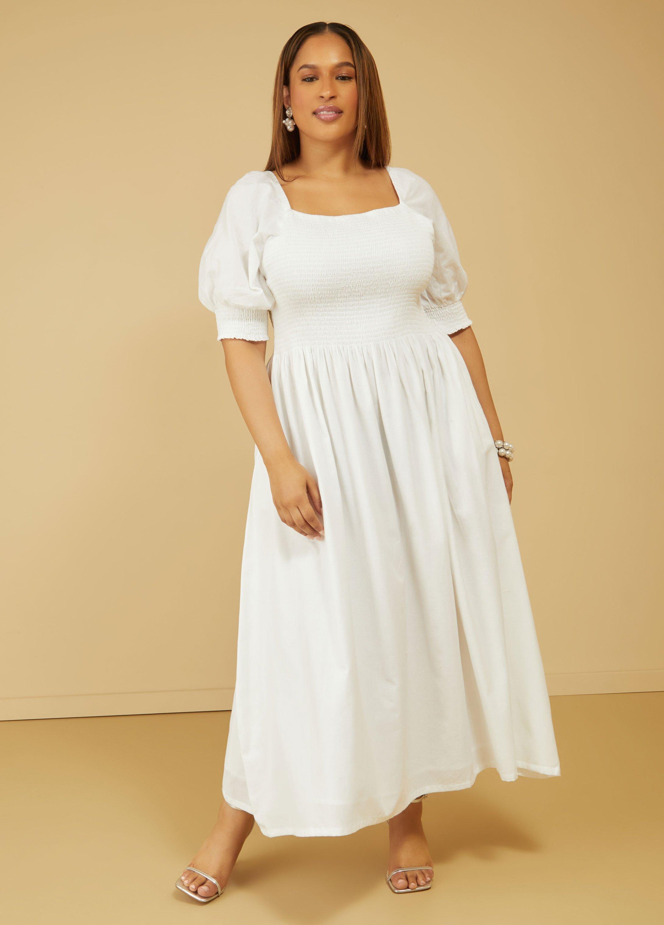 Plus Size Shirred Linen Blend Maxi Dress Ashley Stewart Product Image