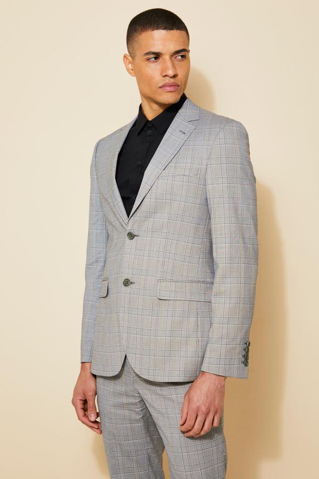 Slim Single Breasted Check Suit Jacket | boohooMAN USA Product Image