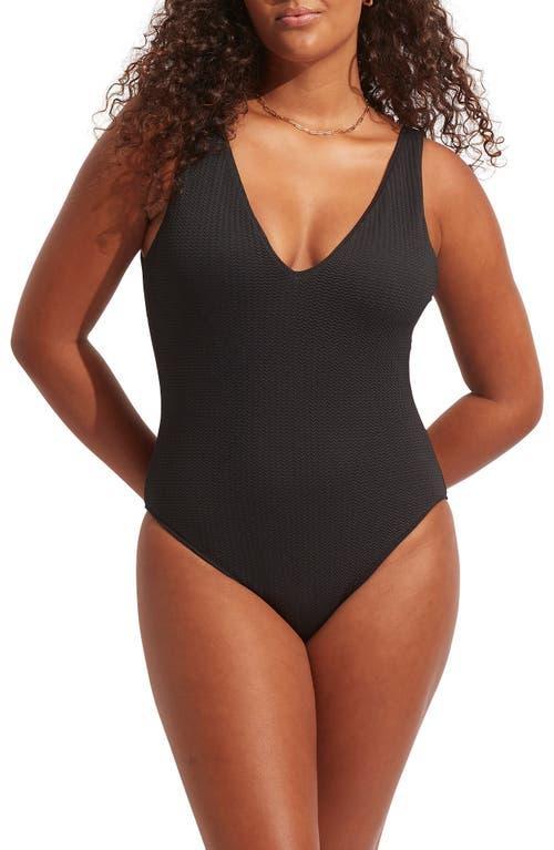 Seafolly Sea Dive Deep V-Neck One-Piece Swimsuit Product Image