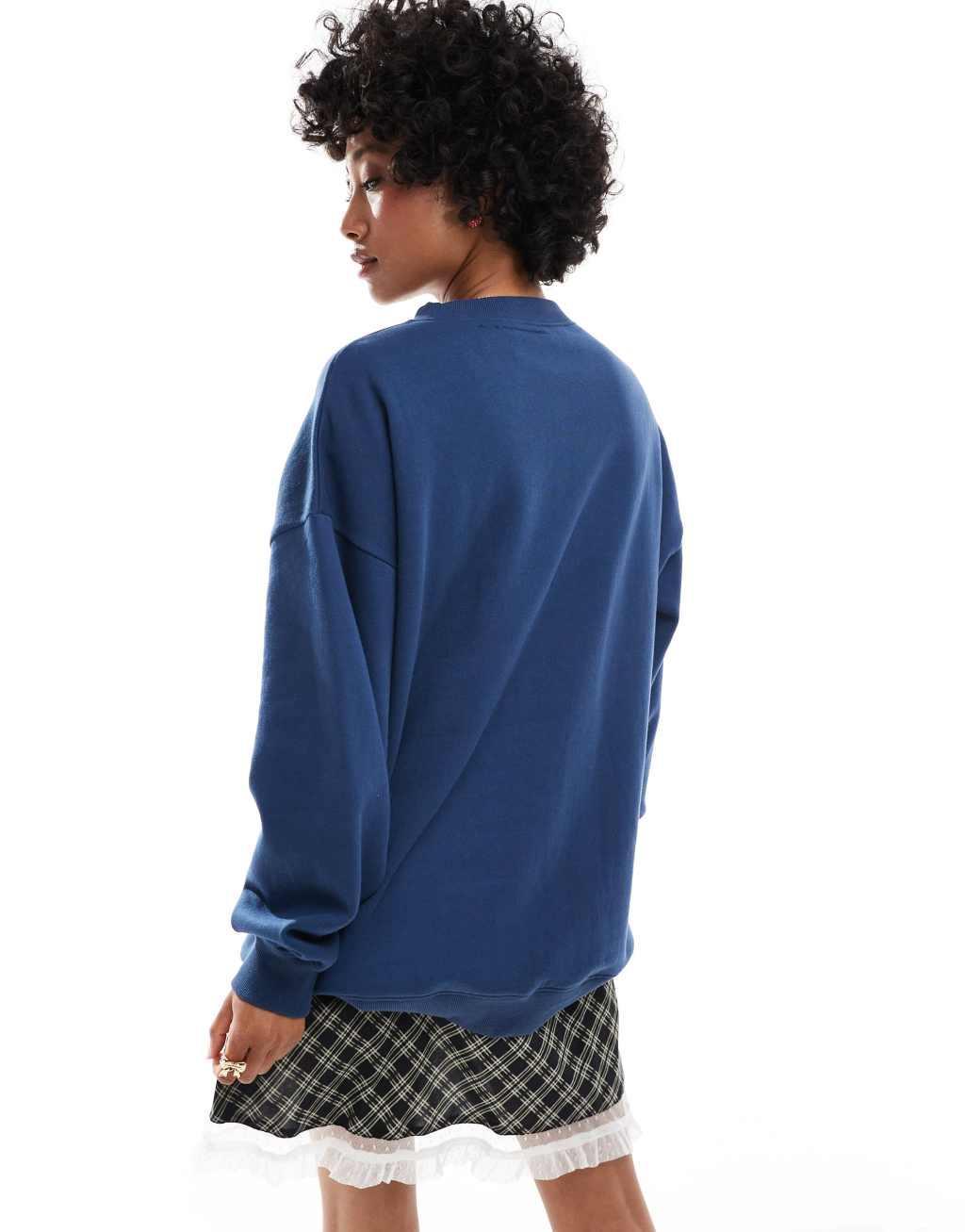 Daisy Street relaxed sports sweatshirt in navy Product Image