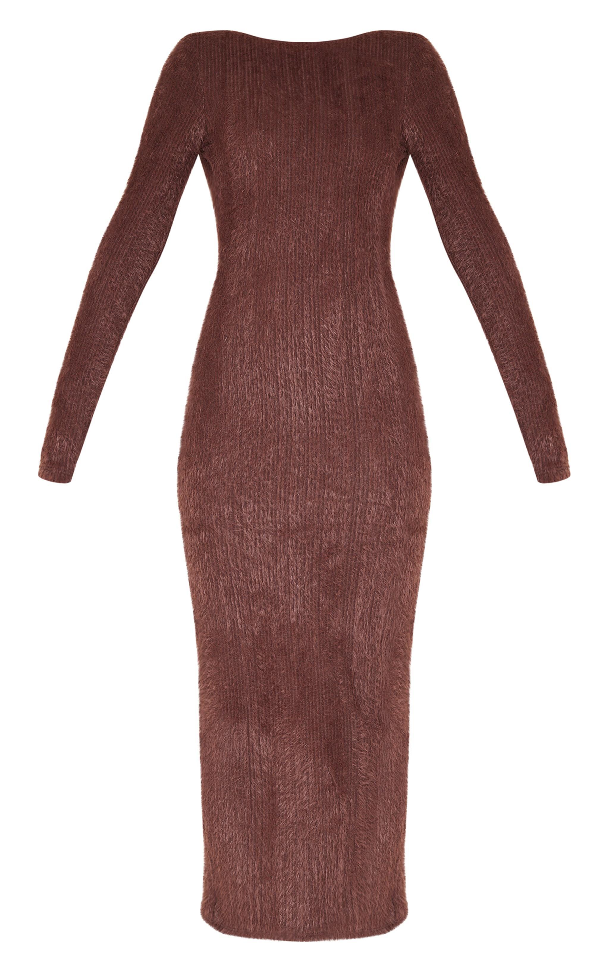 Chocolate Fluffy Scoop Back Maxi Dress Product Image