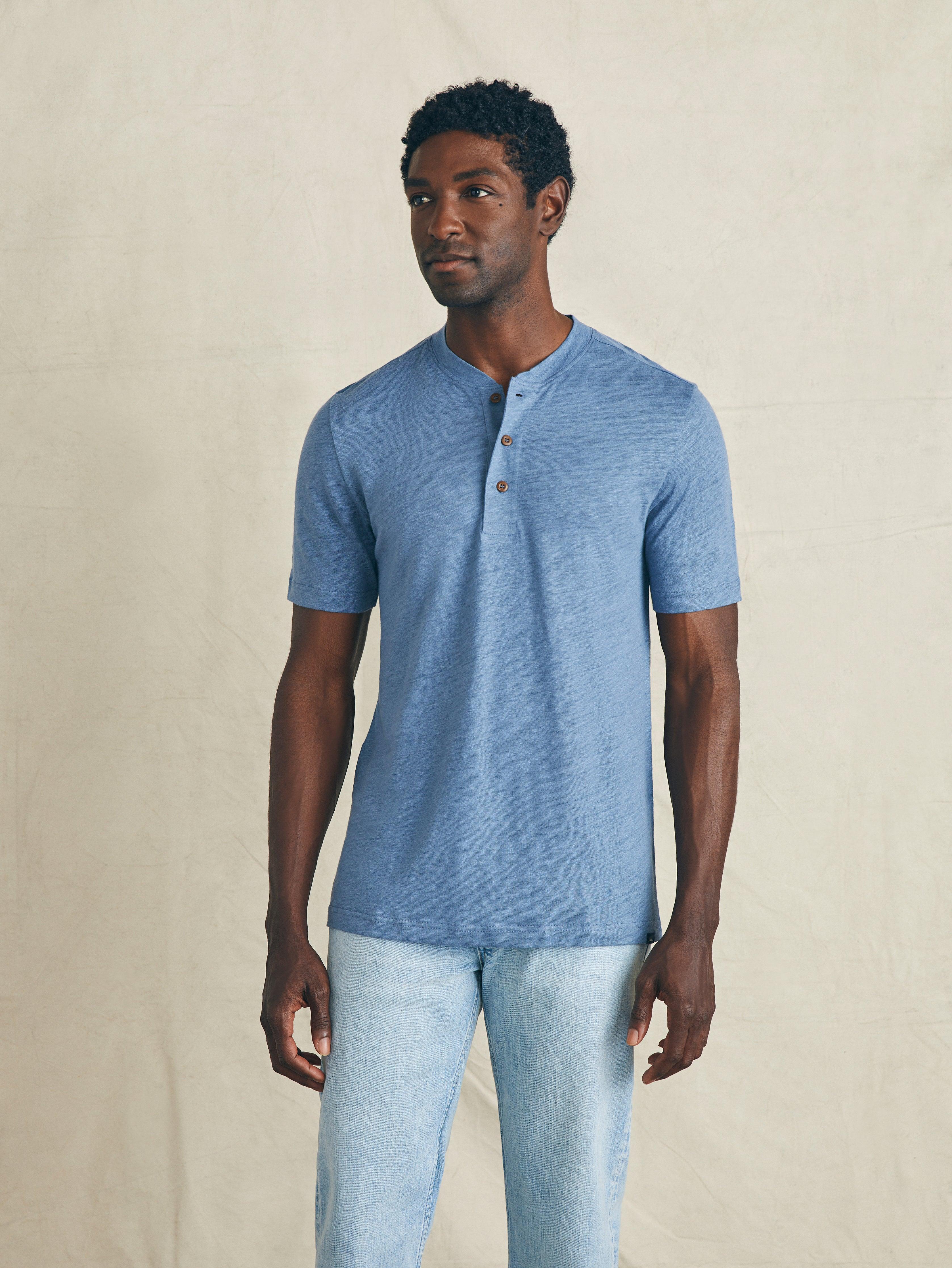 Short-Sleeve Linen Henley - Breaker Blue Male Product Image