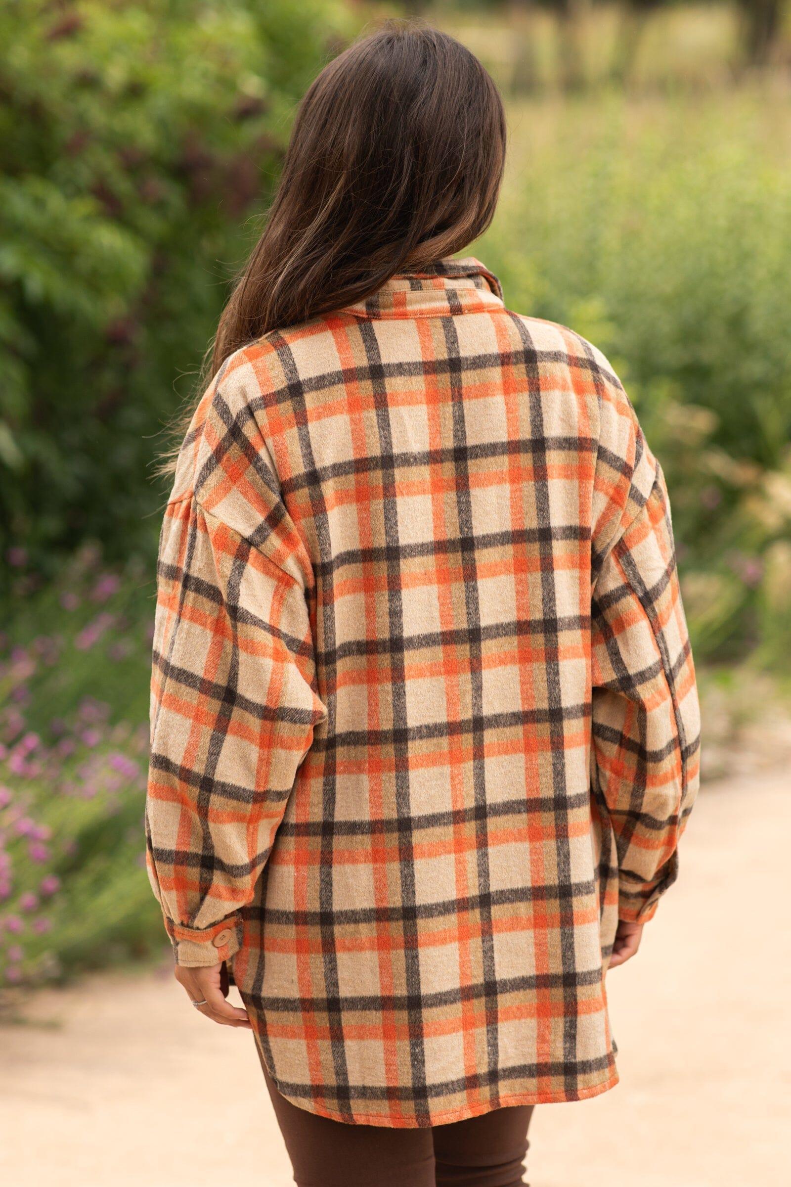 Orange and Tan Plaid Shacket Product Image