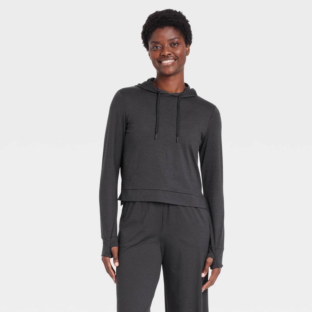 Womens Soft Stretch Hooded Sweatshirt - All In Motion Heathered Black L Product Image