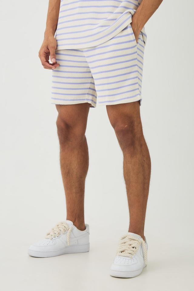 Slim Fit Waffle Stripe Shorts | boohooMAN USA Product Image