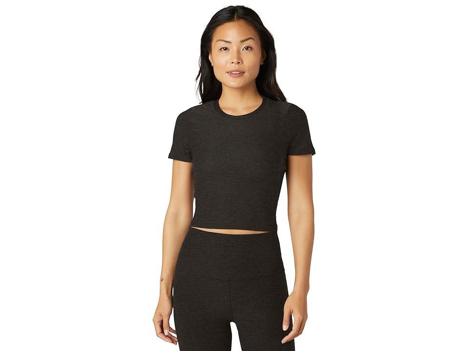 Beyond Yoga Featherweight Peekaboo Cropped Tee (Darkest Night) Women's Clothing Product Image