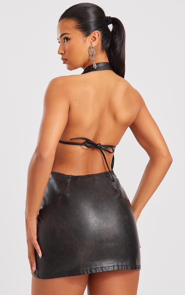 Black Faux Leather Halterneck Low Back Bodycon Dress Product Image