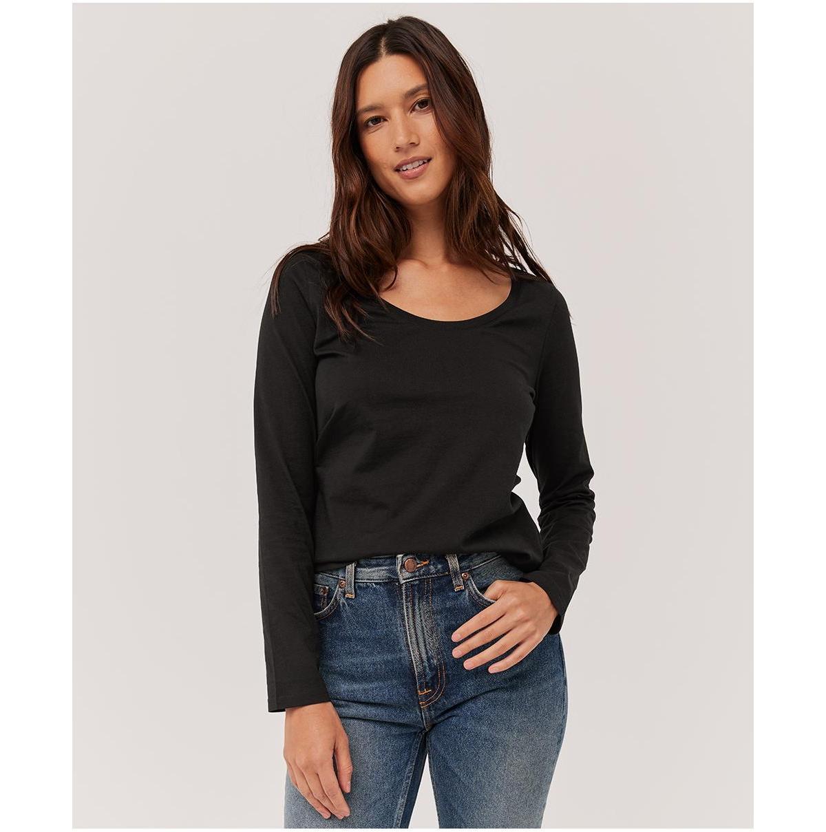 PACT Softspun Scoop Long Sleeve Tee (Black) Women's Clothing Product Image