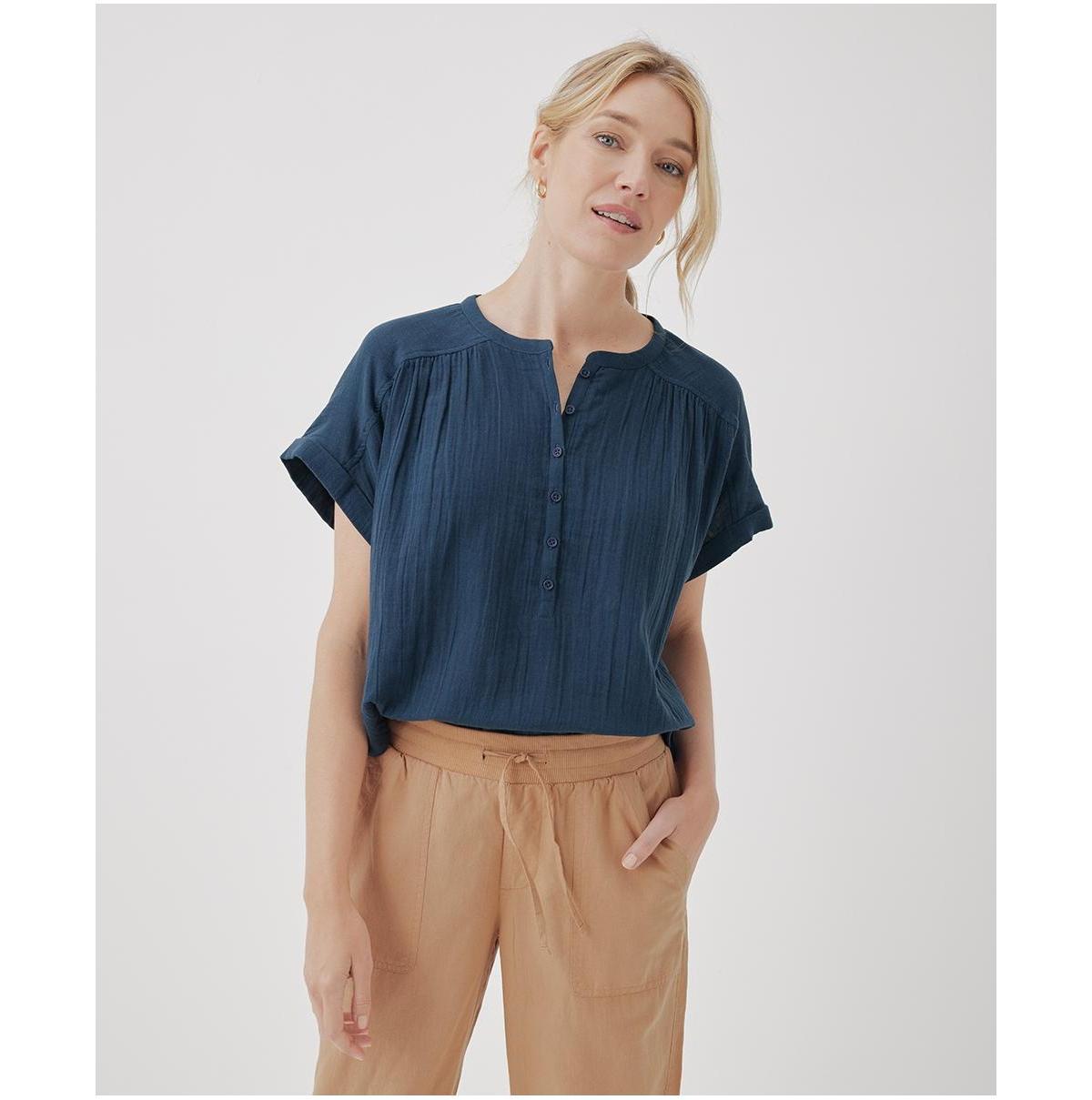 Womens Coastal Double Gauze Short Sleeve Popover M Product Image