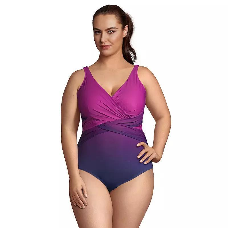 Plus Size Lands End SlenderSuit DDD-Cup Surplice One-Piece Swimsuit, Womens Purple Navy Ombre Product Image