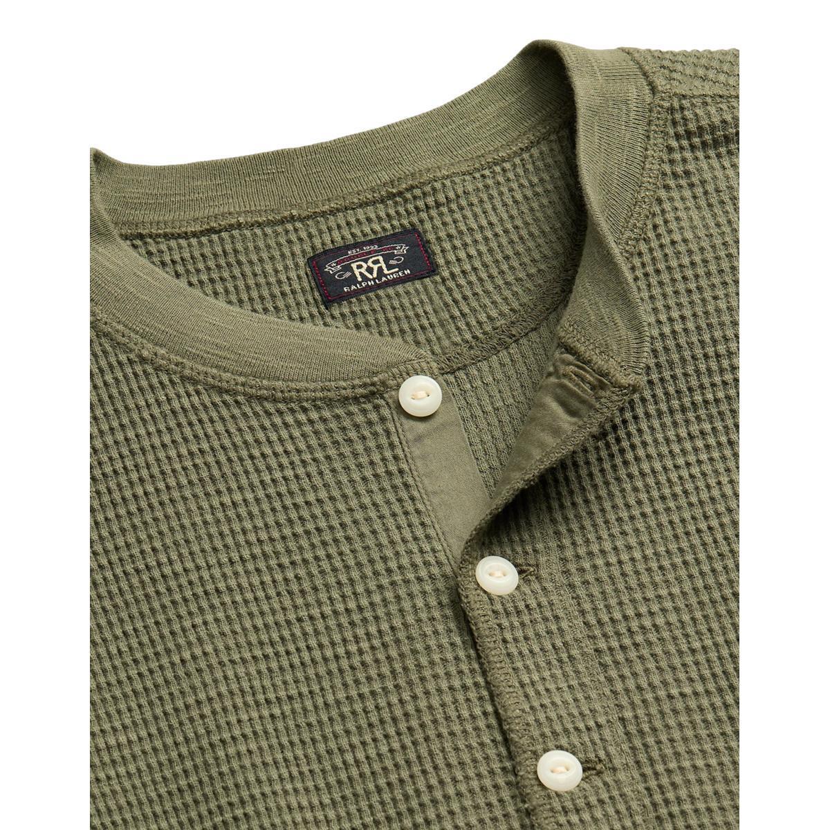 Garment-Dyed Waffle-Knit Henley Shirt Olive Product Image