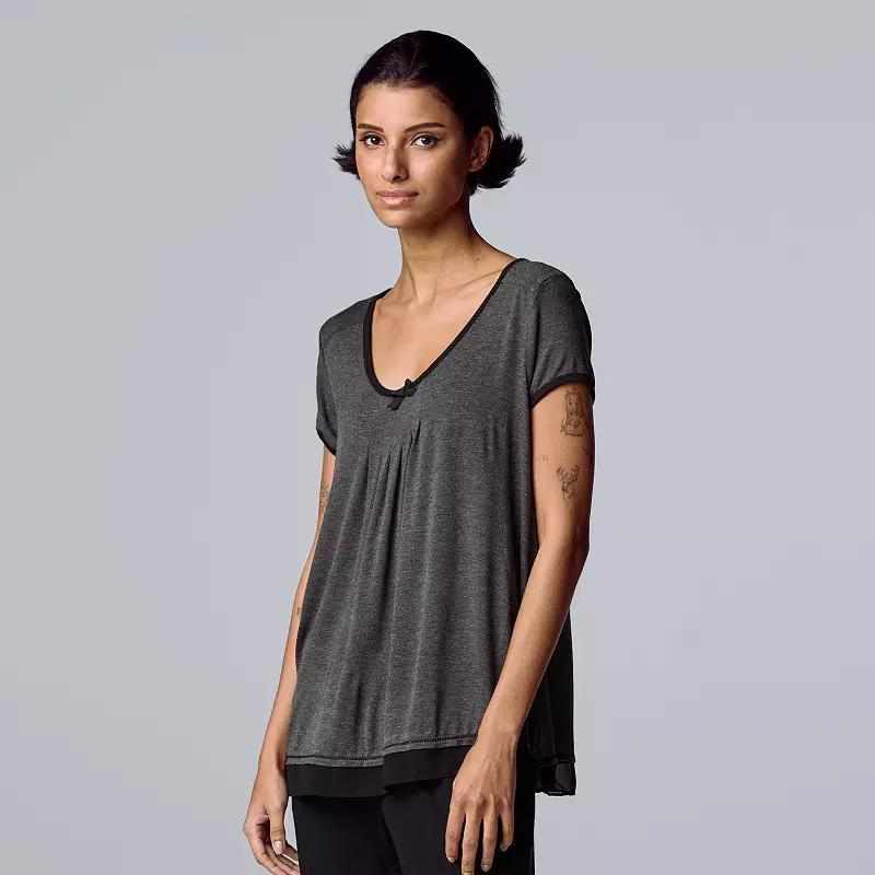 Womens Simply Vera Vera Wang Basic Luxury Pajama Sleep Top Grey Coal Product Image