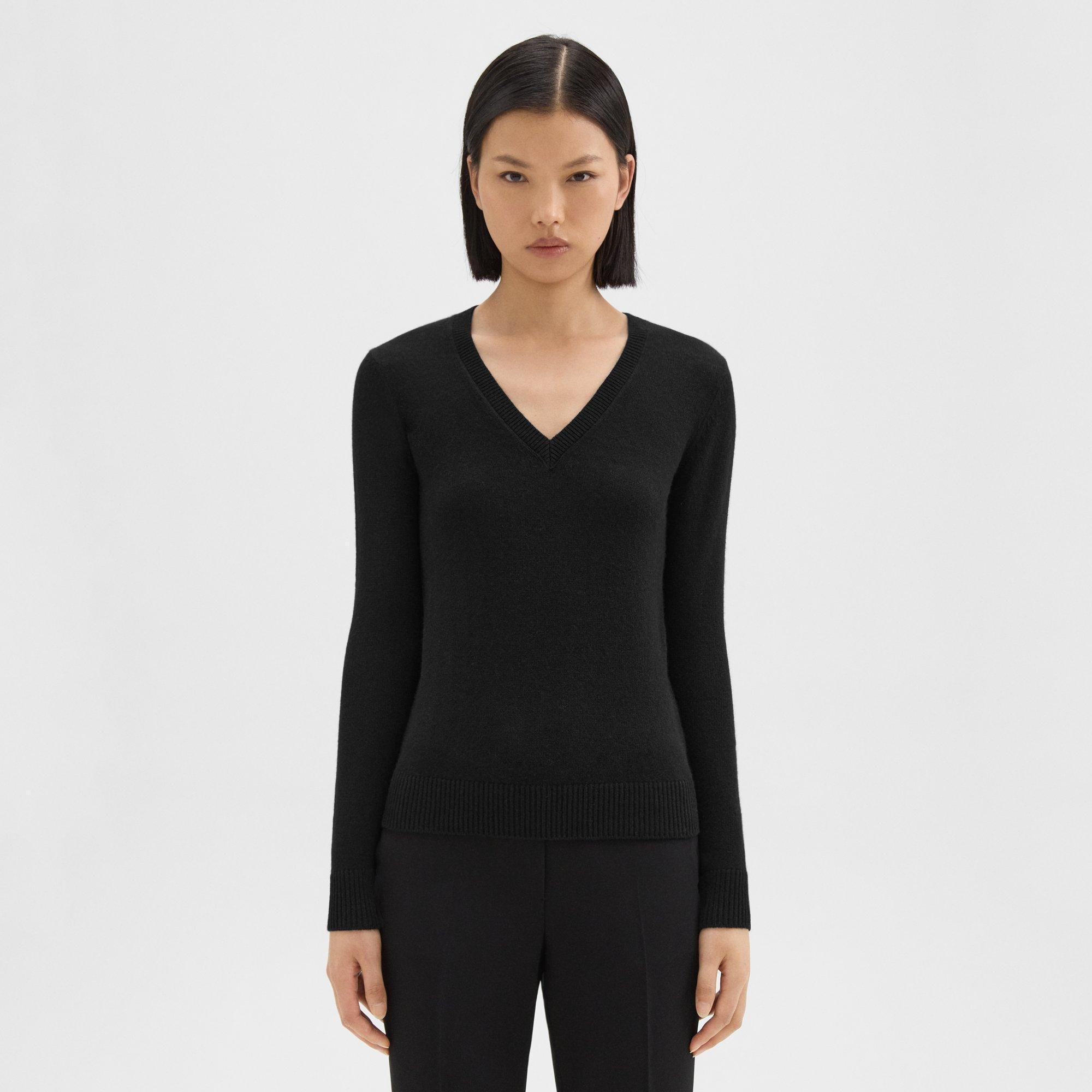 Black Feather Cashmere V-Neck Sweater | Theory Product Image