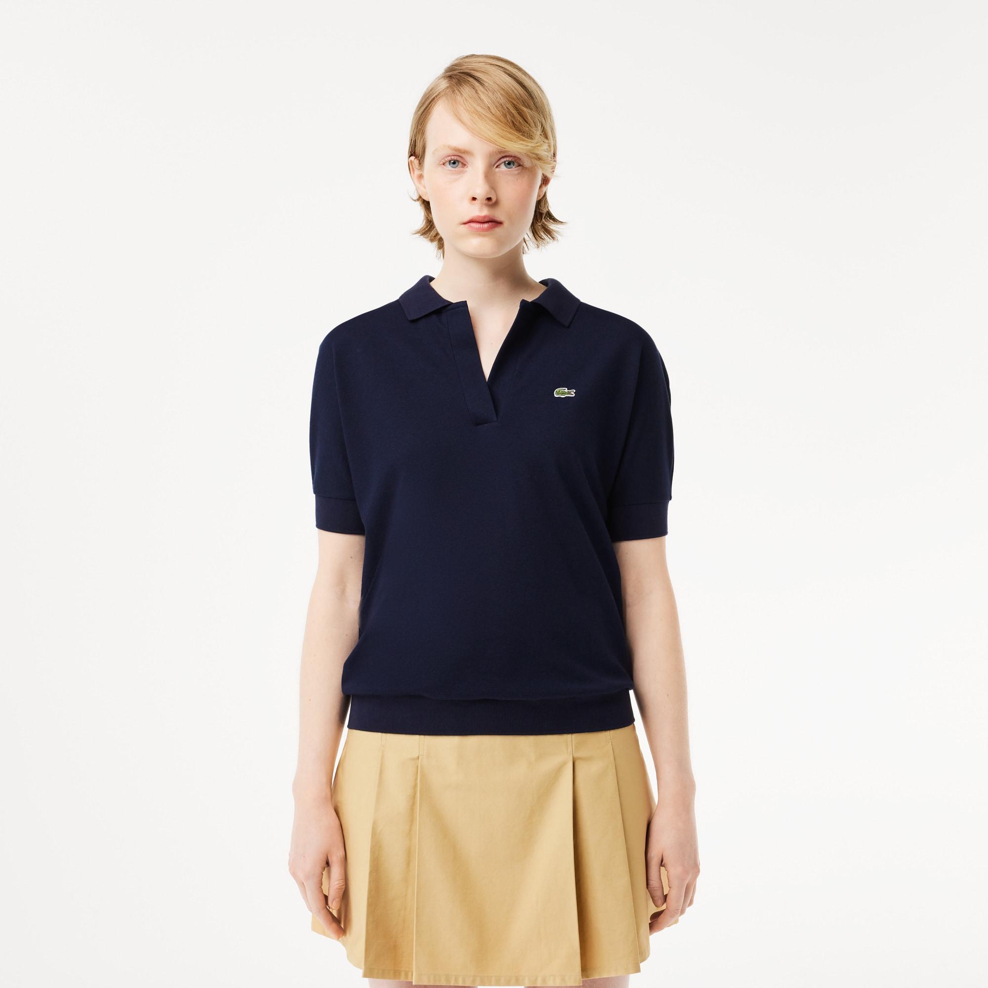 Open Neck Fluid Piqué Polo Shirt Product Image