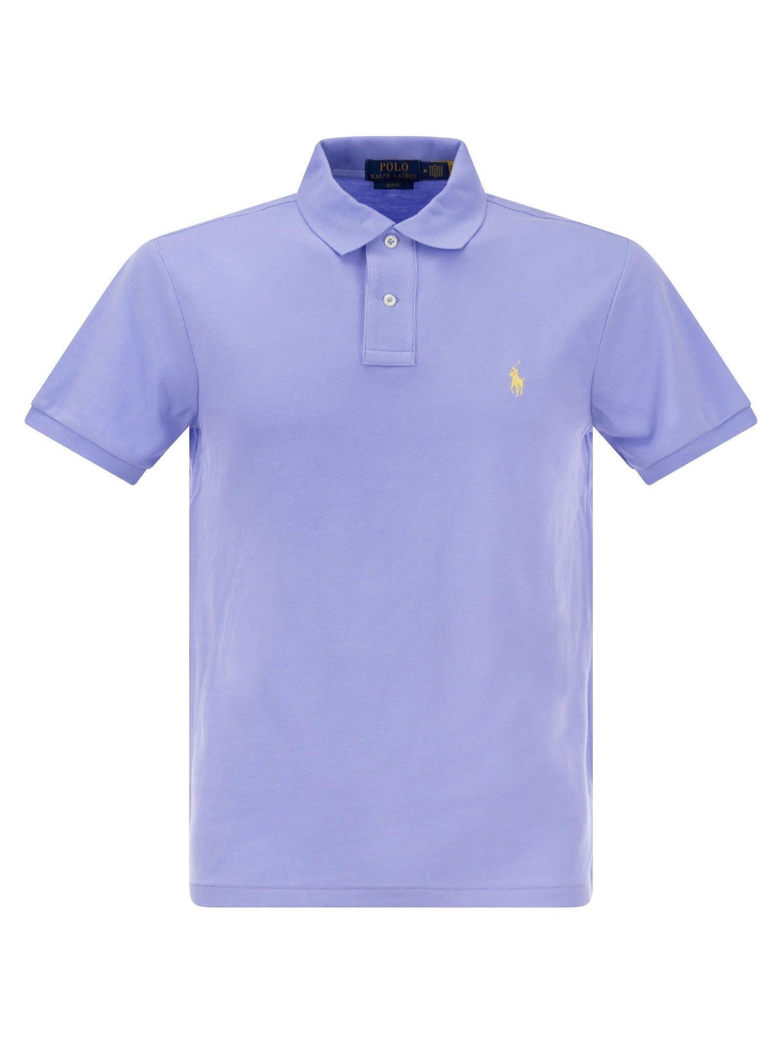 Custom Slim Fit Mesh Polo Shirt In Blue Product Image