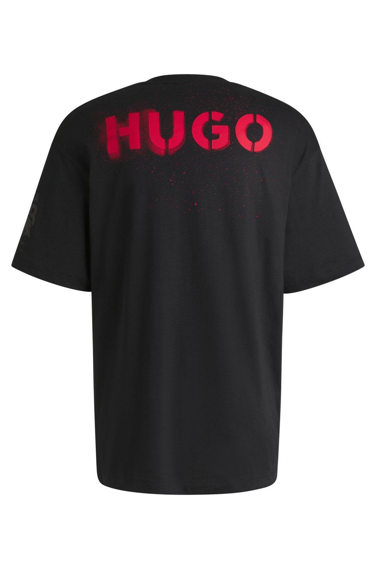 HUGO - Cotton-jersey fanwear T-shirt with special artwork - Black Product Image