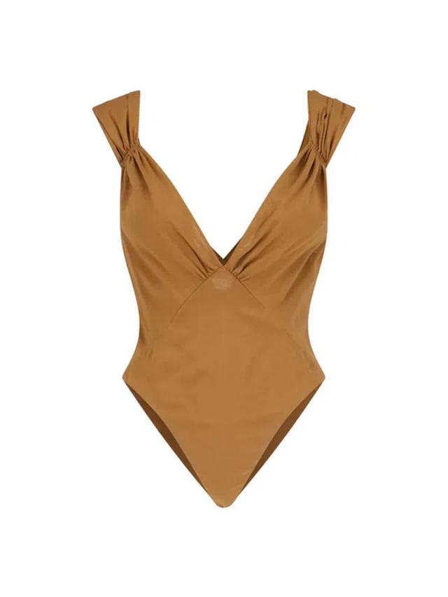 SAINT LAURENT Crossed Bodysuit In Brown Product Image