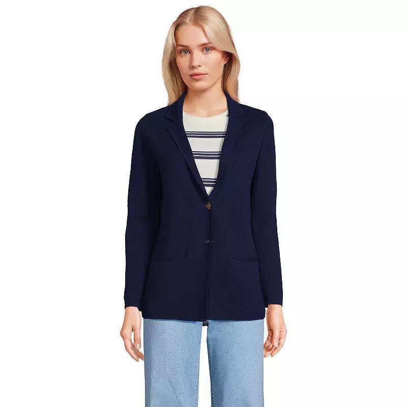 Lands End Womens Fine Gauge Cotton Button Front Blazer Sweater Product Image