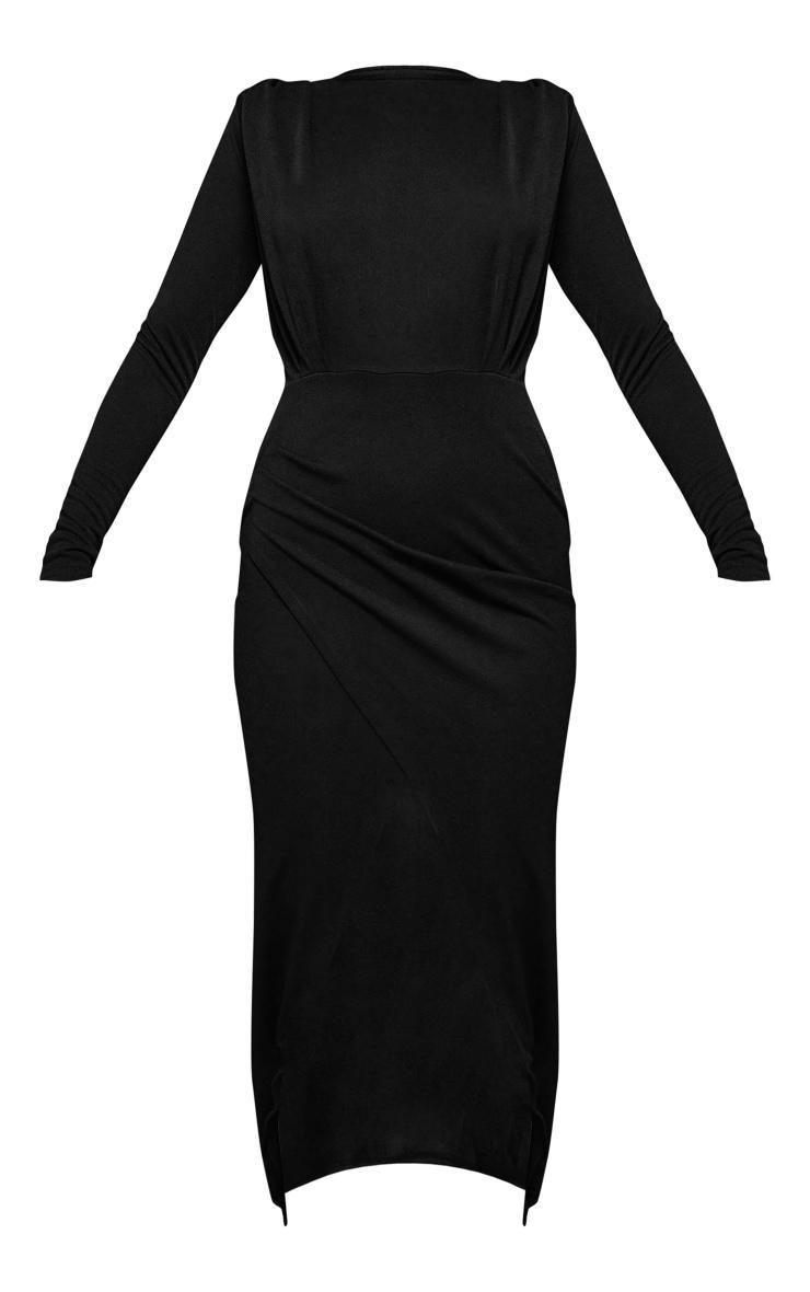 Black Shoulder Pad Long Sleeve Midaxi Dress Product Image