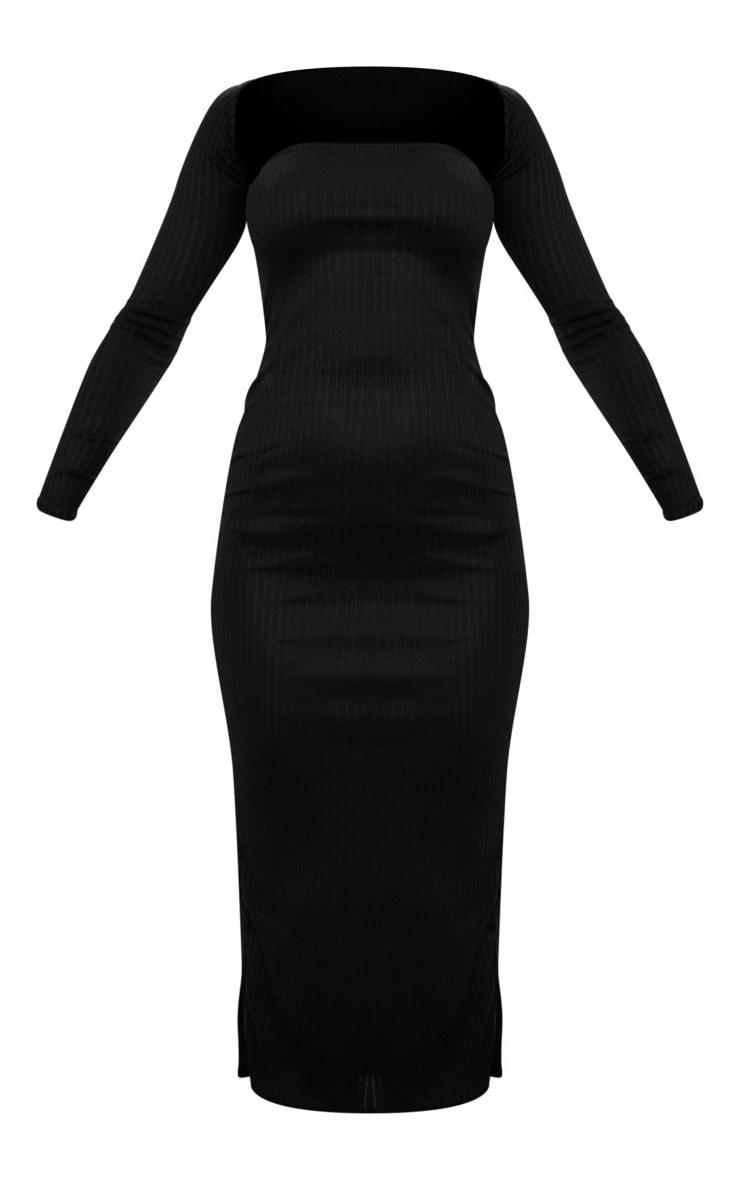 Black Soft Rib Detachable Sleeve Midaxi Dress Product Image