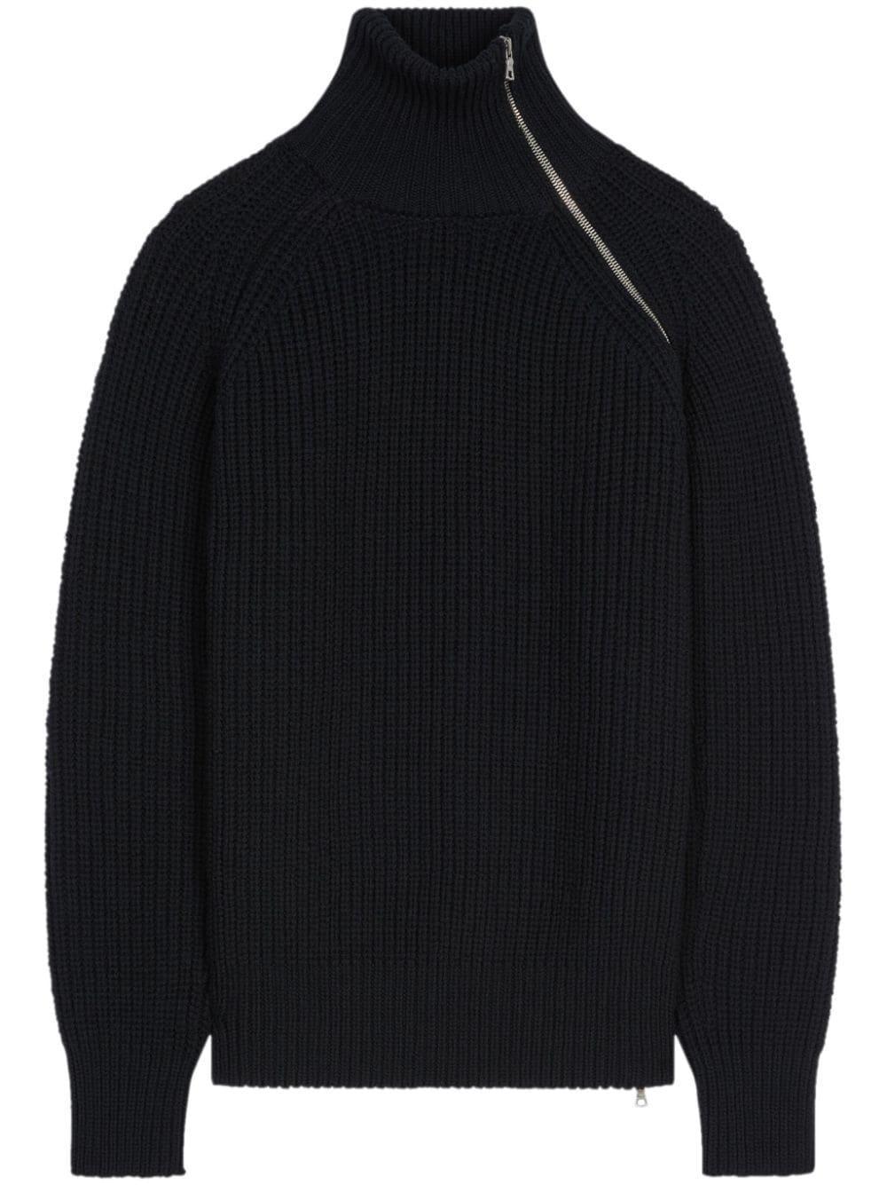 DRIES VAN NOTEN Zipped Wool Jumper In Black Product Image