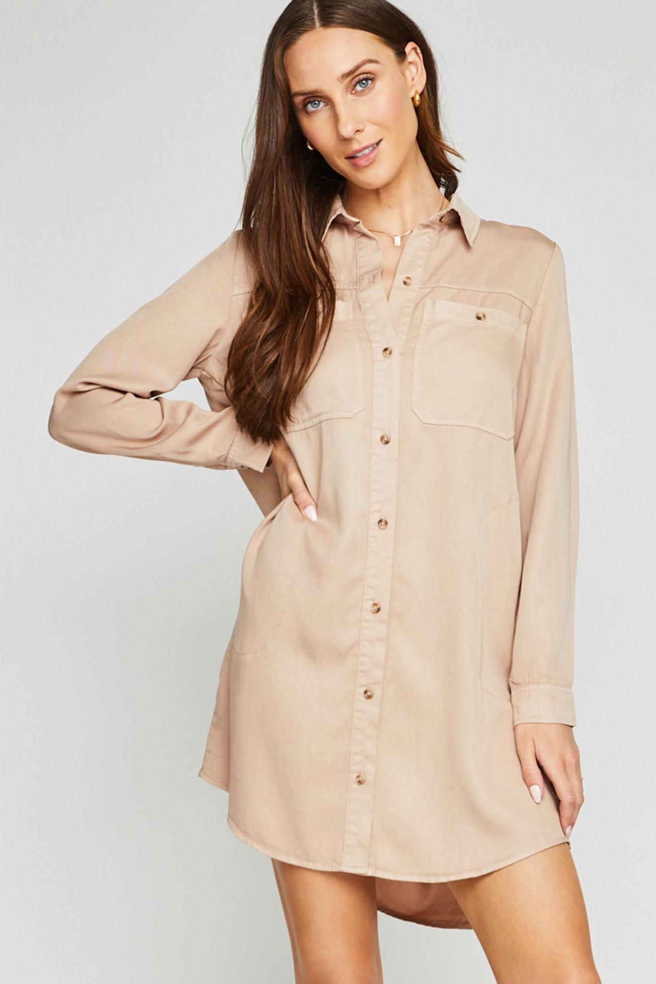 Katie Shirt Dress- Tan Product Image