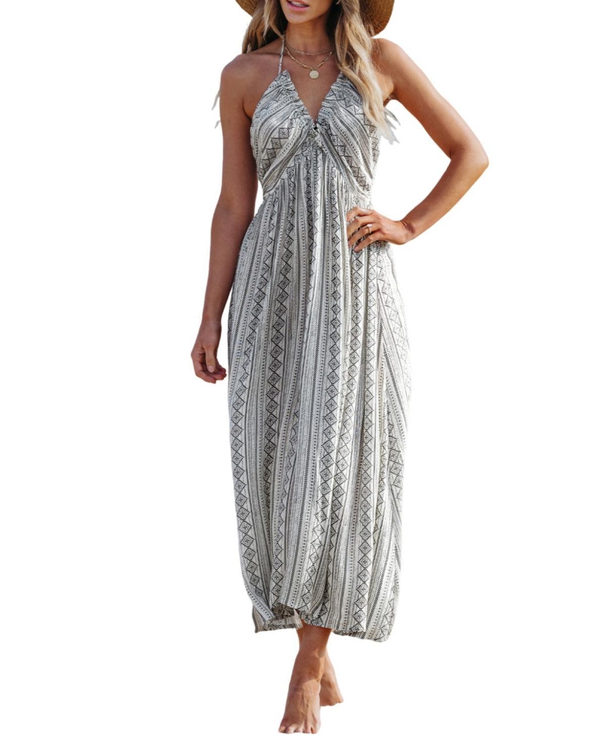 Cupshe Womens Halter Ruched Maxi Beach Dress Product Image