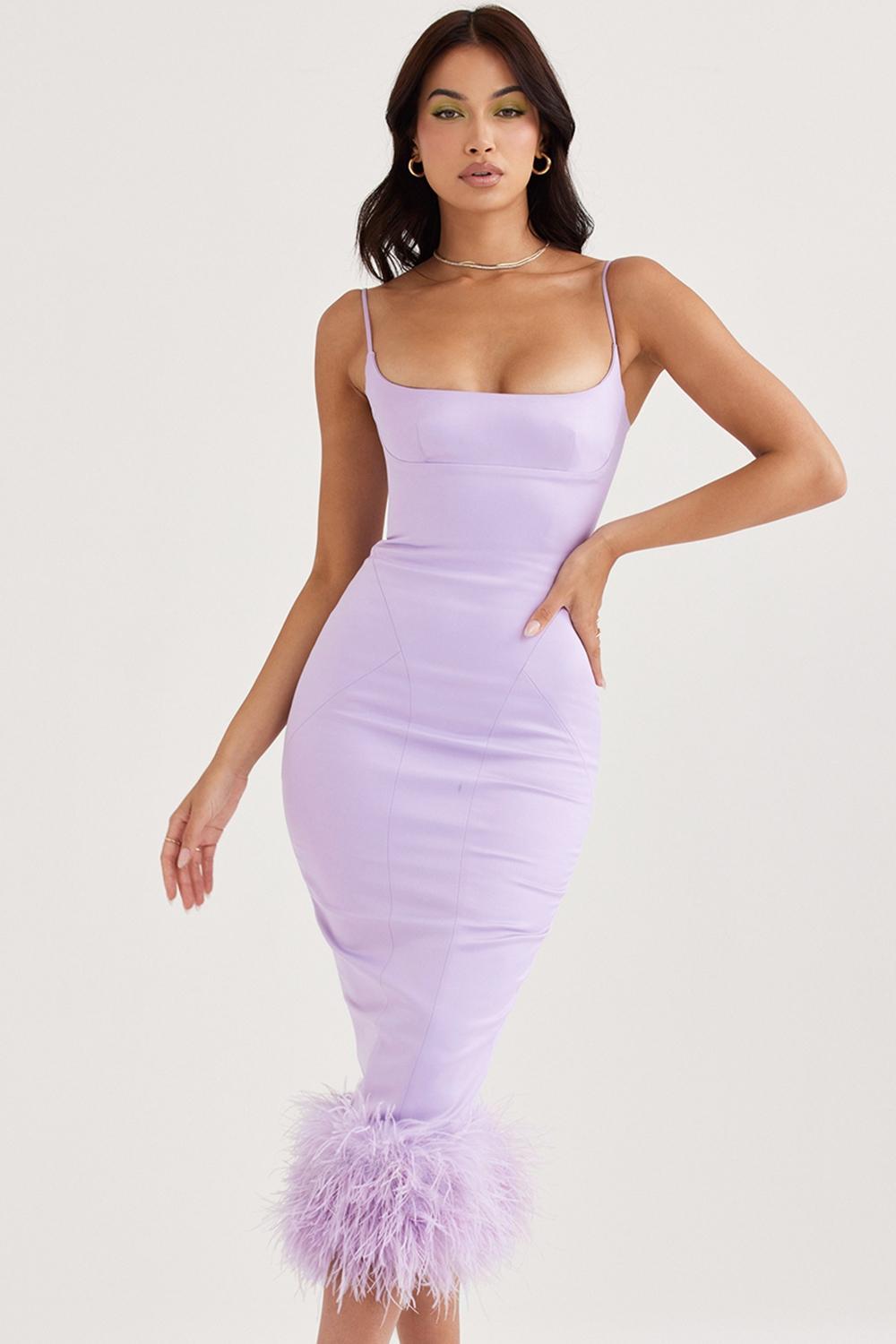 Helena Orchid Satin Midi Dress Product Image