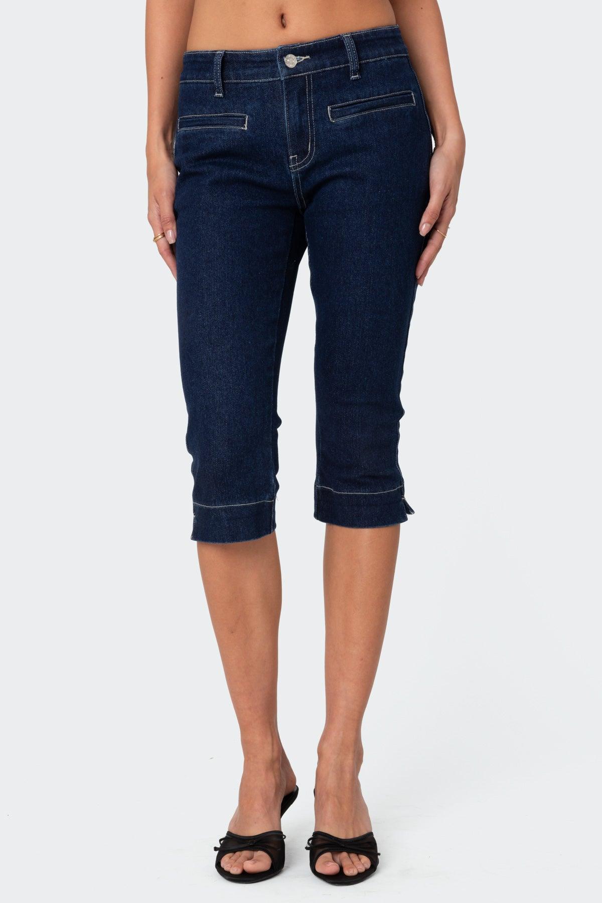 Contrast Stitch Capri Jeans Product Image