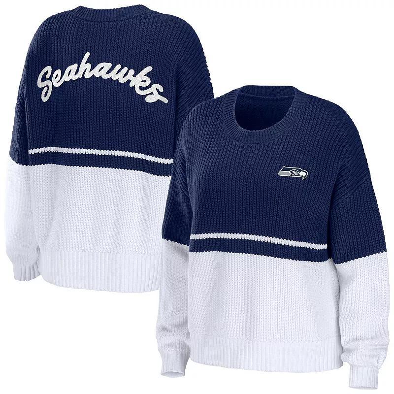 Womens WEAR by Erin Andrews /White Baltimore Ravens Chunky Script Wordmark Pullover Sweater Product Image