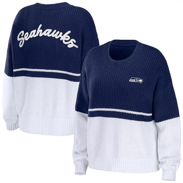 Womens WEAR by Erin Andrews /White Baltimore Ravens Chunky Script Wordmark Pullover Sweater Product Image