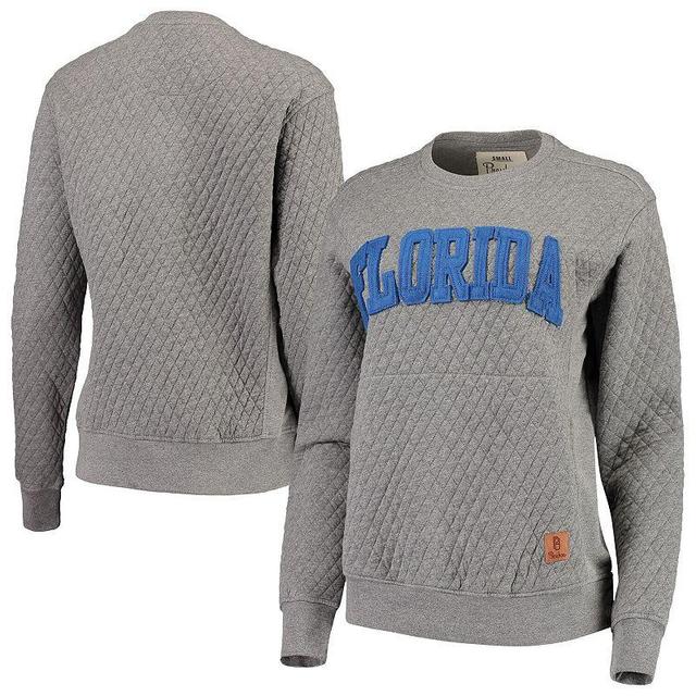 Womens Pressbox Heathered Gray Florida Gators Moose Applique Quilted Crewneck Sweatshirt Product Image