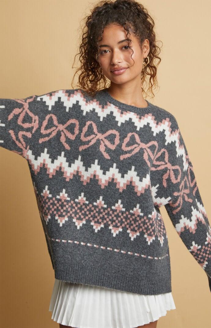 Beverly and Beck Women's Bow Fair Isle Oversized Sweater Product Image