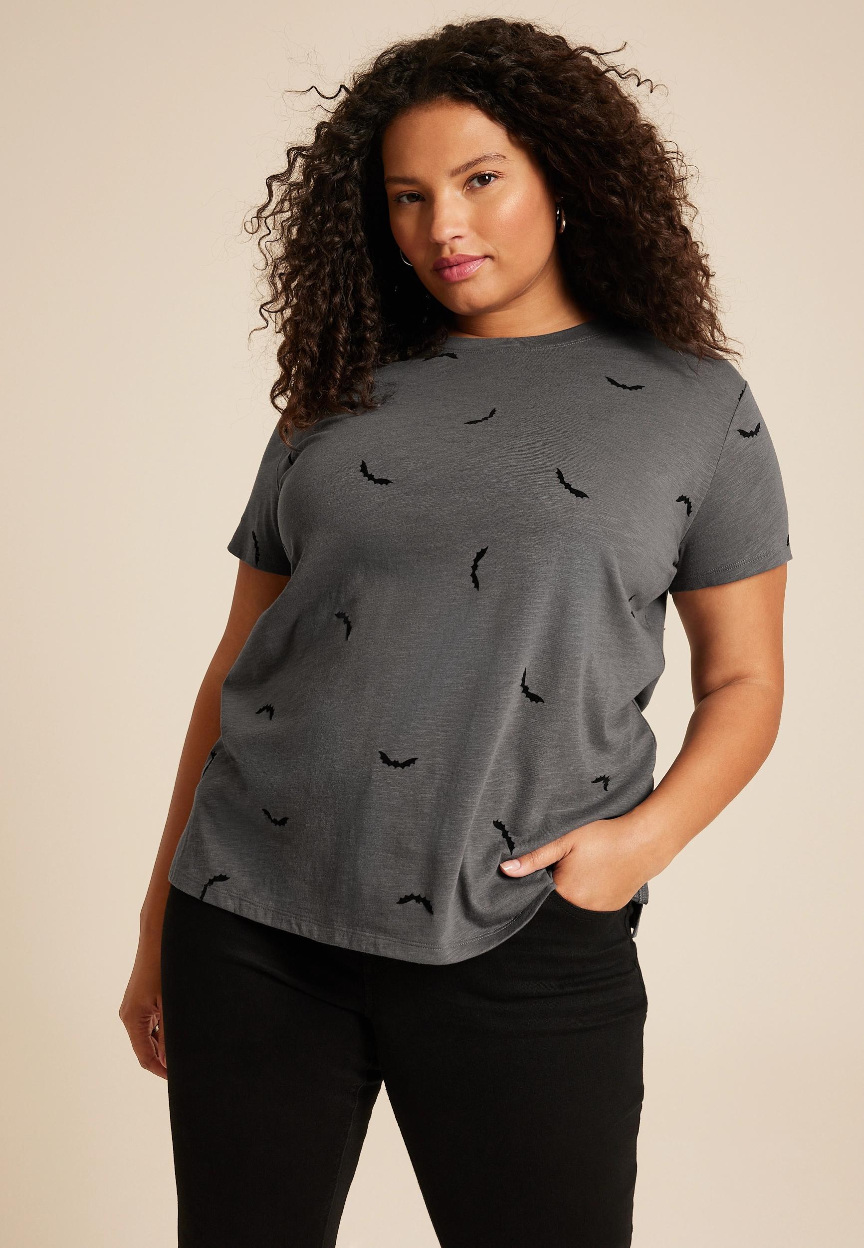 Maurices 0X Plus Size Womens 24/7 Dawson Bats Crew Neck Tee Gray Product Image