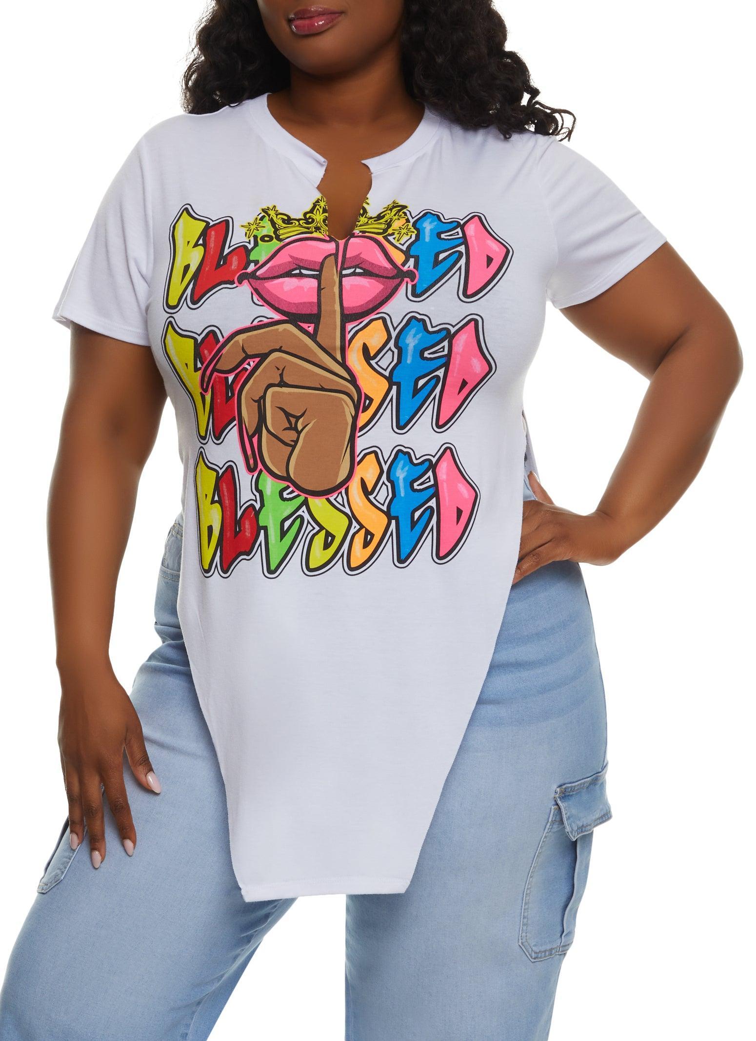 Womens Plus Size Blessed Graffiti Hanky Hem Graphic Tee product image