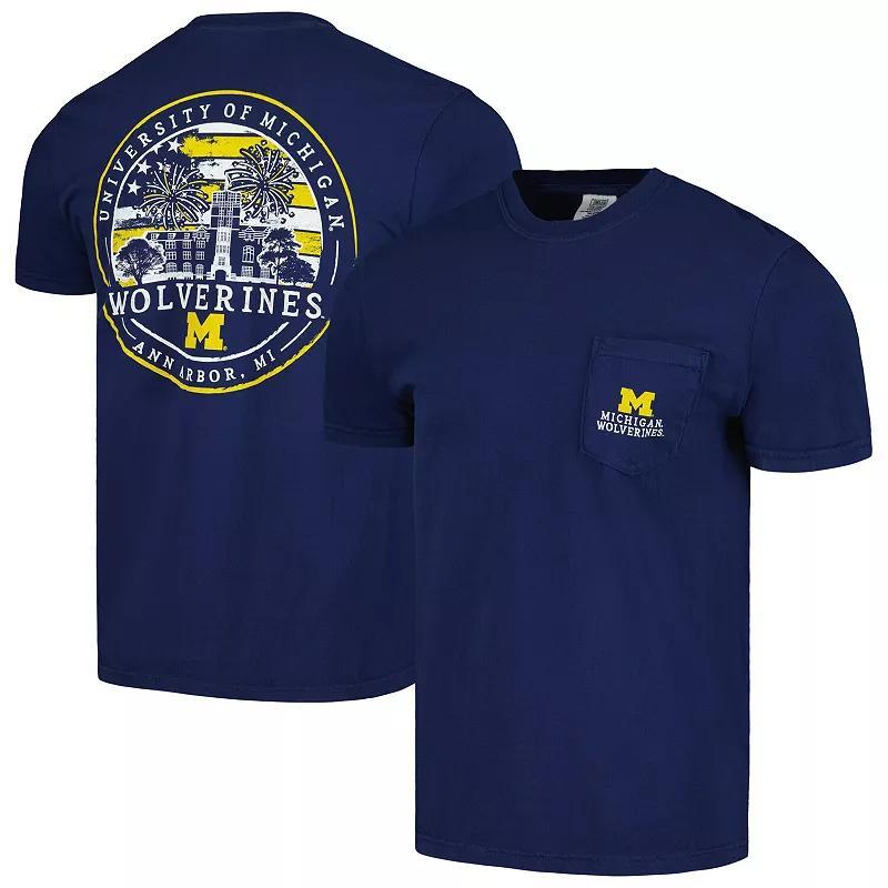 Mens Image One Michigan Wolverines Painted Sky Comfort Colors Pocket T-Shirt Blue Product Image