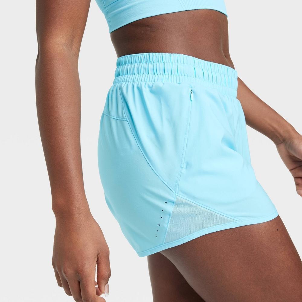 Womens Woven Mid-Rise Run Shorts 3 - All In Motion Light Blue M Product Image