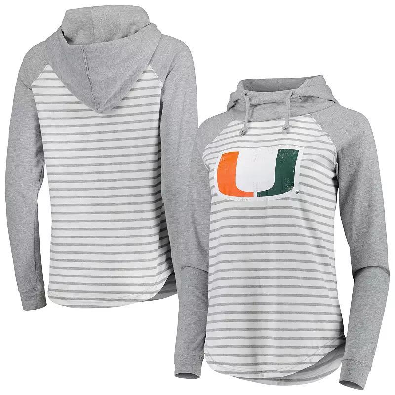 Womens Colosseum Heathered Gray/White Miami Hurricanes Gloria Raglan Long Sleeve Hoodie T-Shirt Product Image