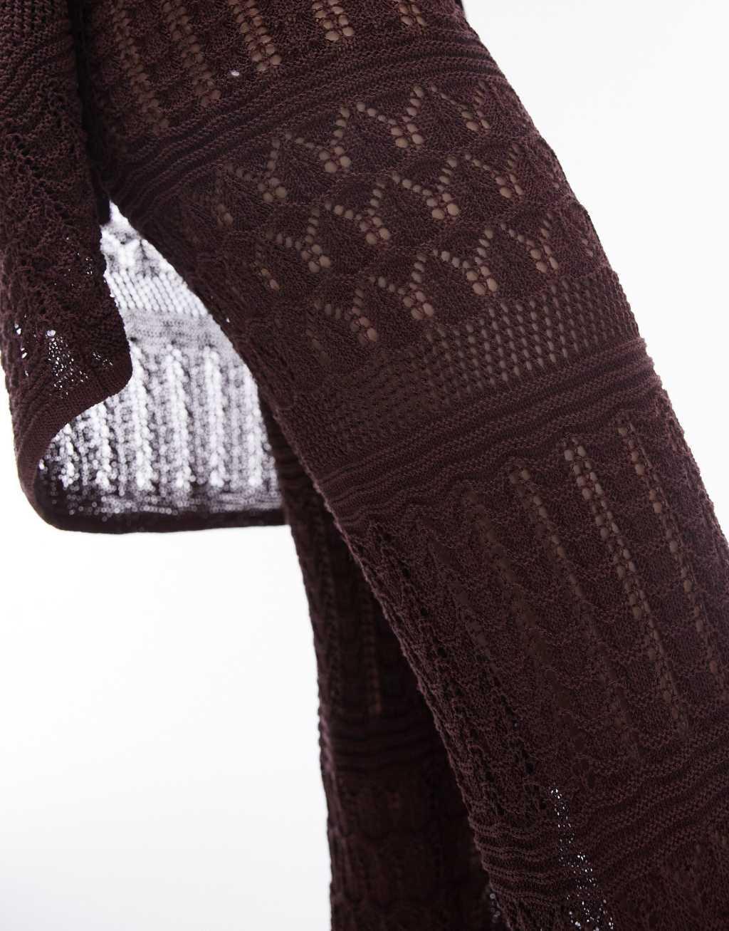 Topshop knit longline beach pants in chocolate - part of a set Product Image