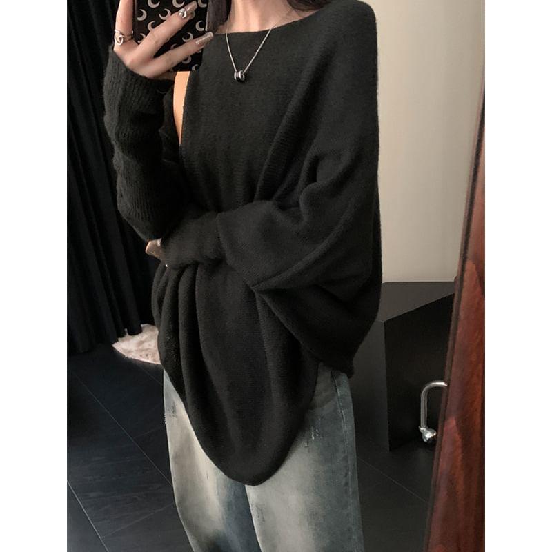 Boat Neck Slit Oversized Sweater Product Image