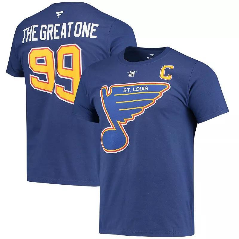 Mens Wayne Gretzky Blue St. Louis Blues Authentic Stack Retired Player Nickname Number T-shirt Product Image