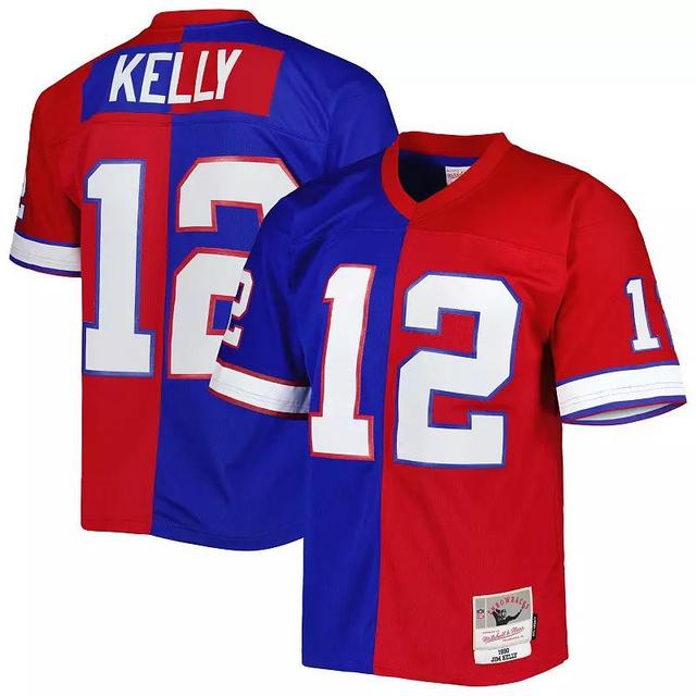 Mens Mitchell & Ness Jim Kelly Royal/Red Buffalo Bills 1990 Split Legacy Replica Jersey Product Image