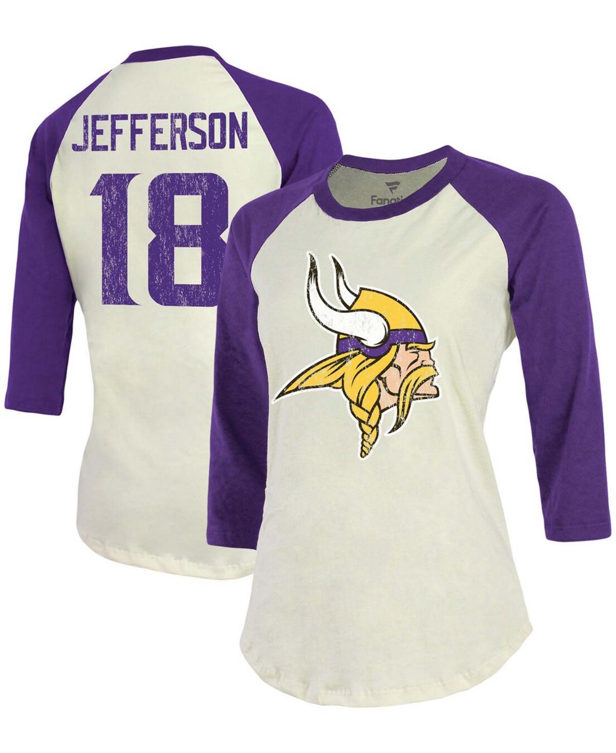 Womens Justin Jefferson Cream Minnesota Vikings Player Raglan Name Number 3/4 Sleeve T-shirt - Cream Product Image